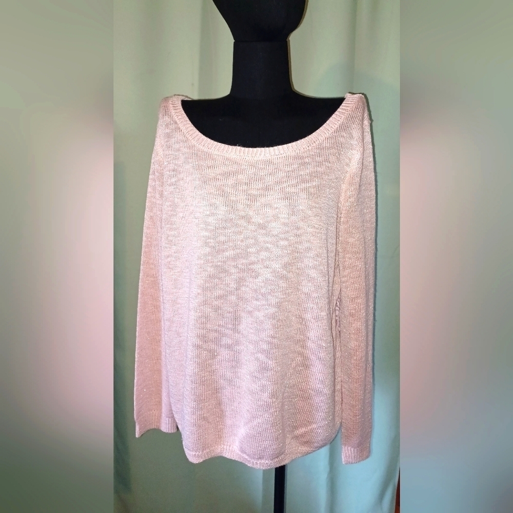 Deb Pink Sparkly Knit and Lace Back Sweater